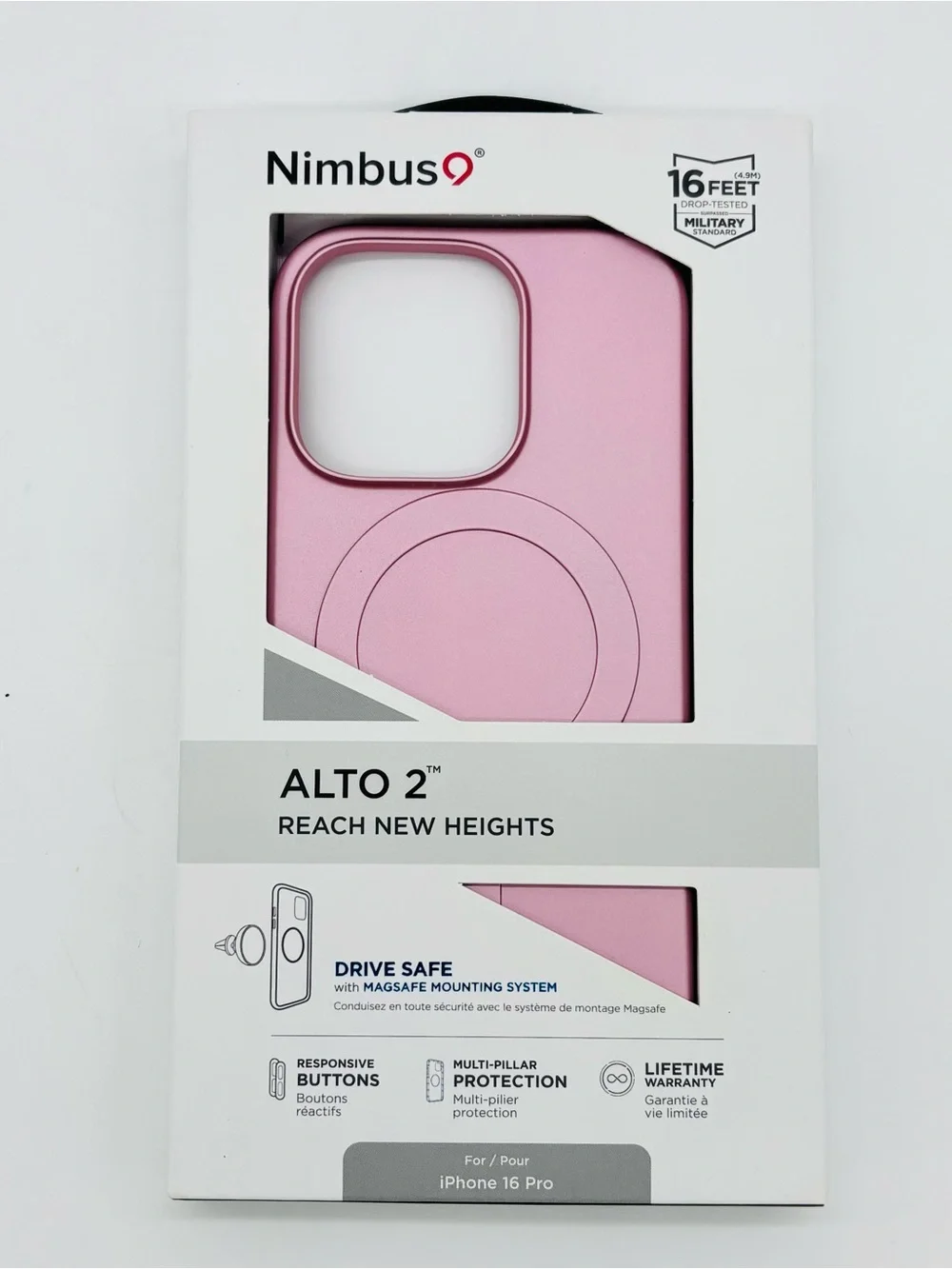 Nimbus9 Alto 2 iPhone 16 Pro Pink MagSafe Case Drop Tested Protection Slim New